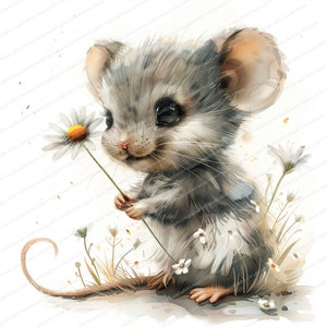12 Mouse and Flower Clipart | Watercolor Mouse | Printable Watercolor clipart | High Quality JPGs | Digital download | Paper craft