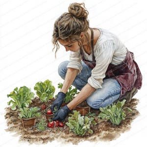 20 imágenes prediseñadas de mujeres jardineras / Hermosas escenas de arte de jardín / Decoración y manualidades de vida al aire libre / Imágenes prediseñadas de alta calidad / Descarga digital