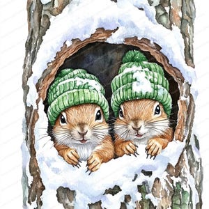 16 ardillas de invierno, imágenes prediseñadas / ardillas heladas / imágenes prediseñadas de acuarela imprimibles / archivos JPG de alta calidad / descarga digital / manualidades de papel