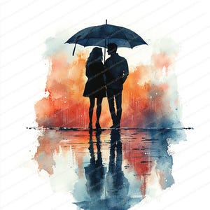 20 Rainy Day Couple Clipart | Romantic Umbrella Scene Illustration | Printable Watercolor clipart | High Quality JPGs | Junk journal