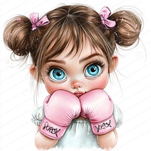 Paquete de 18 imágenes prediseñadas de lindas chicas boxeadoras / Imágenes prediseñadas de acuarela imprimibles / JPG de alta calidad / Descarga digital / Manualidades de papel / Diario basura