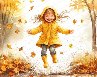 17 Rainy Day Girl Clipart | Cute Puddle Jumping Illustration | Printable Watercolor clipart | High Quality JPGs | Paper craft | Junk journal