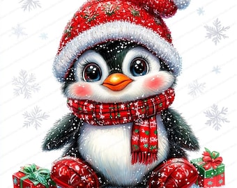 16 Clipart Pingouin Hiver | Clipart Pingouin de Noël | Clipart aquarelle imprimable | JPG de haute qualité | Téléchargement numérique | Créations en papier