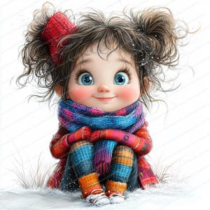 16 imágenes prediseñadas de invierno de chicas extravagantes / Chicas en acuarela / Imágenes prediseñadas imprimibles / JPG de alta calidad / Descarga digital / Manualidades de invierno / Revistas basura