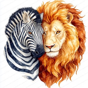 17 Clipart di zebre e leoni / Arte digitale di animali selvatici / Clipart di acquerelli stampabili / JPG di alta qualità / Lavoretti di carta / Diario spazzatura