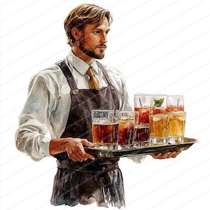 Clipart 20 ober met drankbakje | Illustratiekunst drankenservice | Afdrukbare aquarel clipart | Hoge kwaliteit JPG's | Junkjournaal