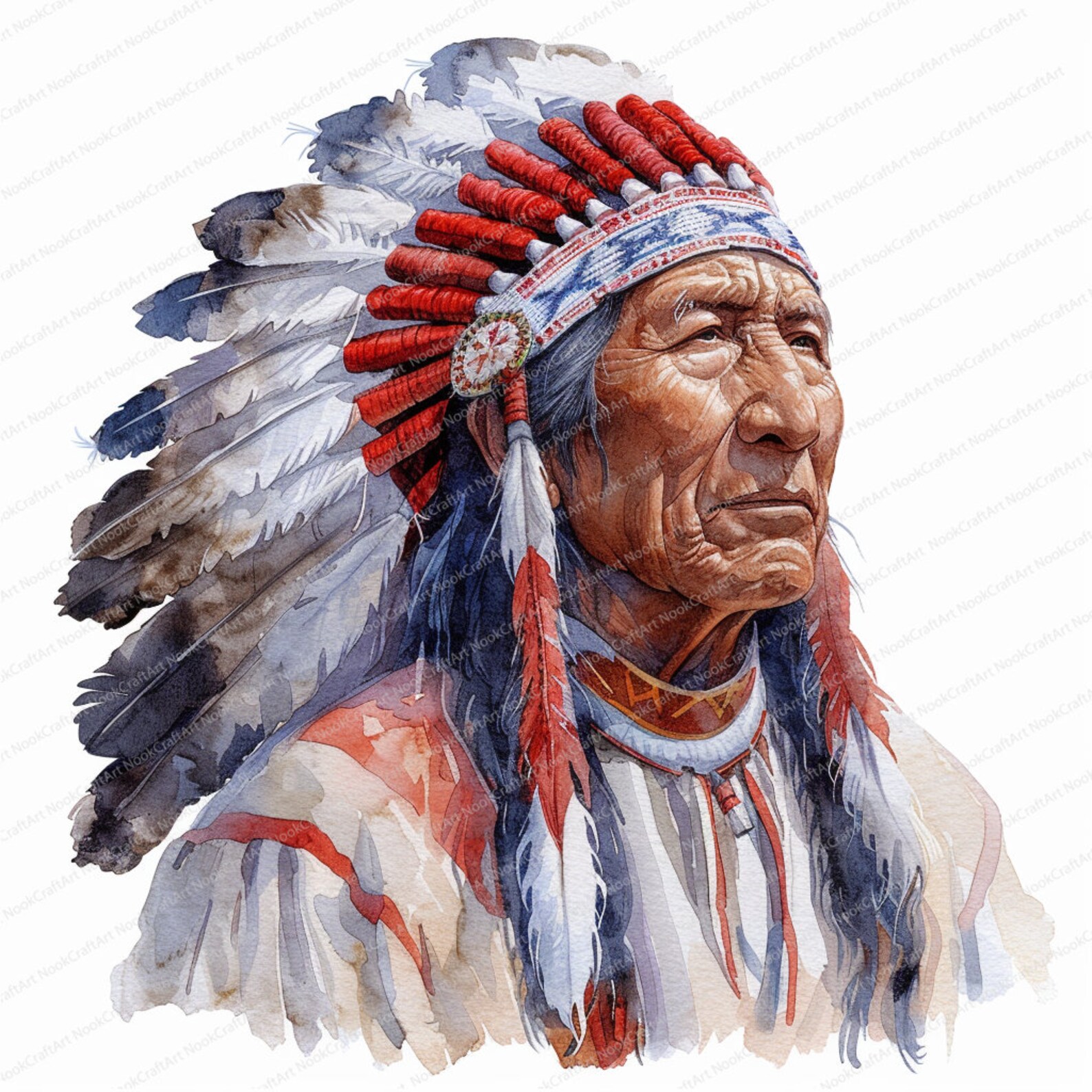 14 Native American Indian Chief Clipart | Printable Watercolor Clipart ...