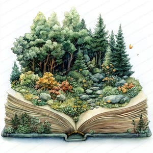 17 Clipart livre qui pousse dans la forêt | Pages enchantées artistiques | Clipart aquarelle imprimable | JPG de haute qualité | Créations en papier | Journal indésirable