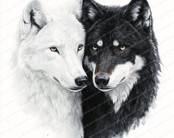18 Wolf Duo Clipart / Arte de lobos en blanco y negro / Clipart de acuarela imprimible / JPG de alta calidad / Manualidades de papel / Diario basura