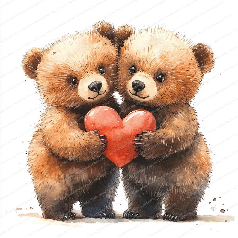 14 adorables nounours Clipart | Oursons mignons avec des illustrations de coeurs| Clipart aquarelle imprimable | JPG de haute qualité | Journal indésirable image 1