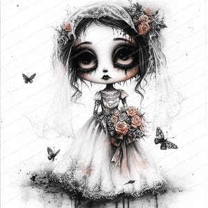 15 imágenes prediseñadas de muñecas de novia zombi / JPG de alta calidad / Muñecas góticas de Halloween / Imprimibles de arte oscuro / Decoración gótica para diarios