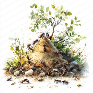 23 Ant Hill Building Clipart | Creative Ants in Action | Printable Watercolor clipart | High Quality JPGs | Paper craft | Junk journal