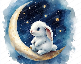 19 Clipart di coniglio lunare Mezzaluna celeste tra le stelle