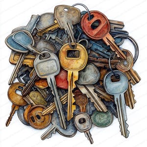 24 Key Stack Clipart | Layered Keys Illustration | Printable Watercolor clipart | High Quality JPGs | Paper craft | Junk journal