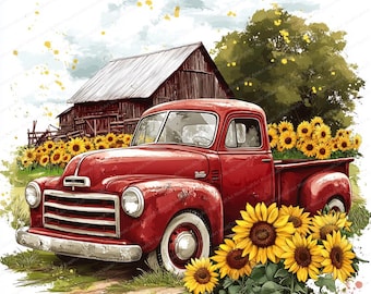 14 Rustic Red Farm Truck Clipart | Old Farm Truck | Printable Watercolor clipart | High Quality JPGs | Digital download | Paper craft