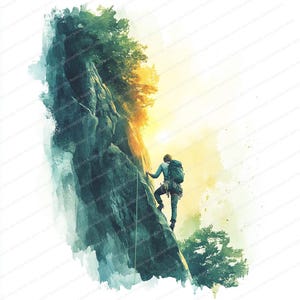 22 Clipart de aventura de escalada de montanha | Ilustração de alpinista cênico | Clipart de aquarela para impressão | JPGs de alta qualidade | Artesanato em papel