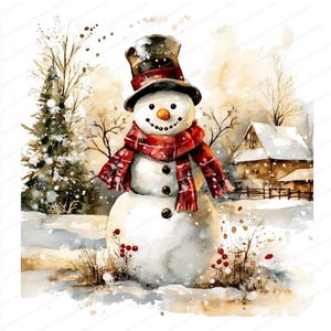 16 Vintage Snowman in Winter Scenery Clipart | Snowman Clipart | Printable Watercolor Clipart | High Quality JPGs | Digital Download