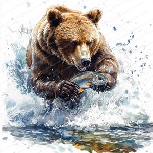 15 Clipart di pesca dell'orso / Illustrazioni di animali selvatici / Clipart acquerello stampabile / JPG di alta qualità / Lavoretti di carta / Diario spazzatura
