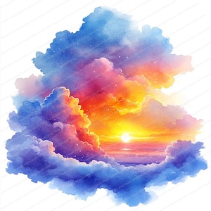 20 magiche nuvole al tramonto Clipart / incantevoli illustrazioni del cielo primaverile / clipart acquerello stampabile / JPG di alta qualità / diario spazzatura