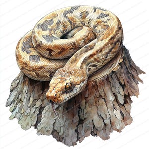 18 Clipart de Árvore de Cobra | Serpente Enrolada em Tronco | Clipart de Aquarela para Imprimir | JPGs de Alta Qualidade | Artesanato em Papel | Diário de Lixo