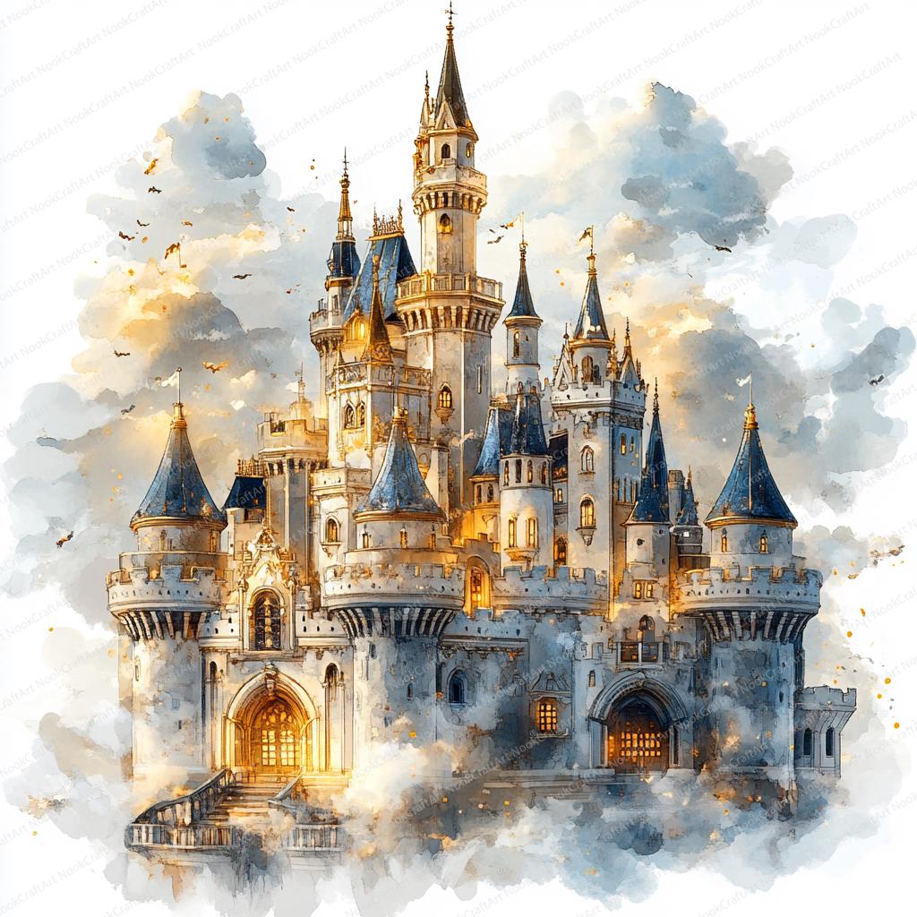 21 Imágenes prediseñadas de castillos encantados de oro y blanco /  Ilustración de cuento de hadas de fantasía mágica / Imágenes prediseñadas  de acuarela imprimibles / Manualidades de papel / Diario - Etsy México, image size:1024x1024