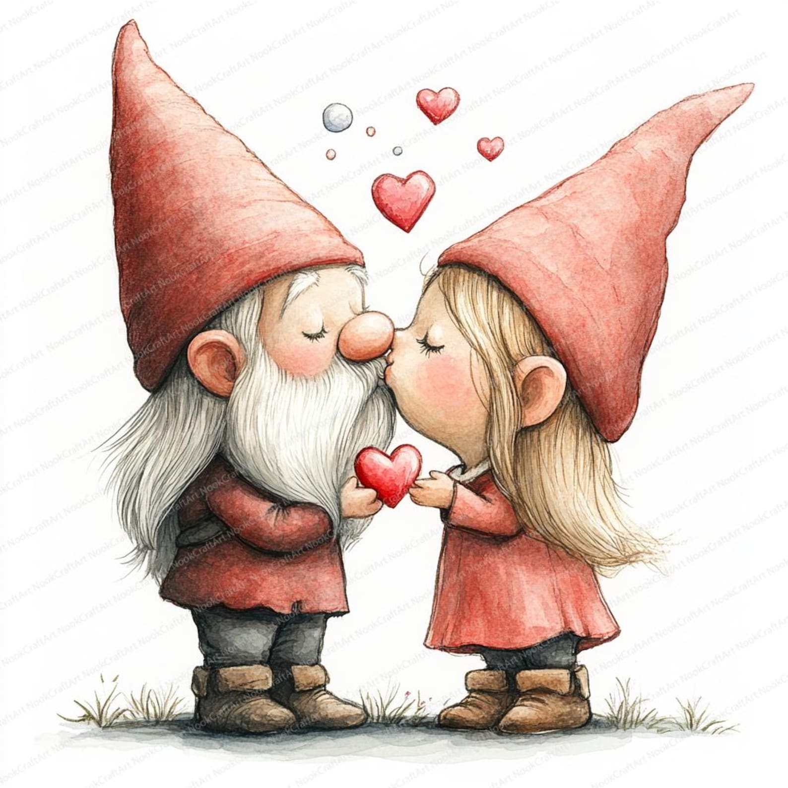 15 Valentine's Day Gnome Couple Clipart Set | Printable Watercolor ...