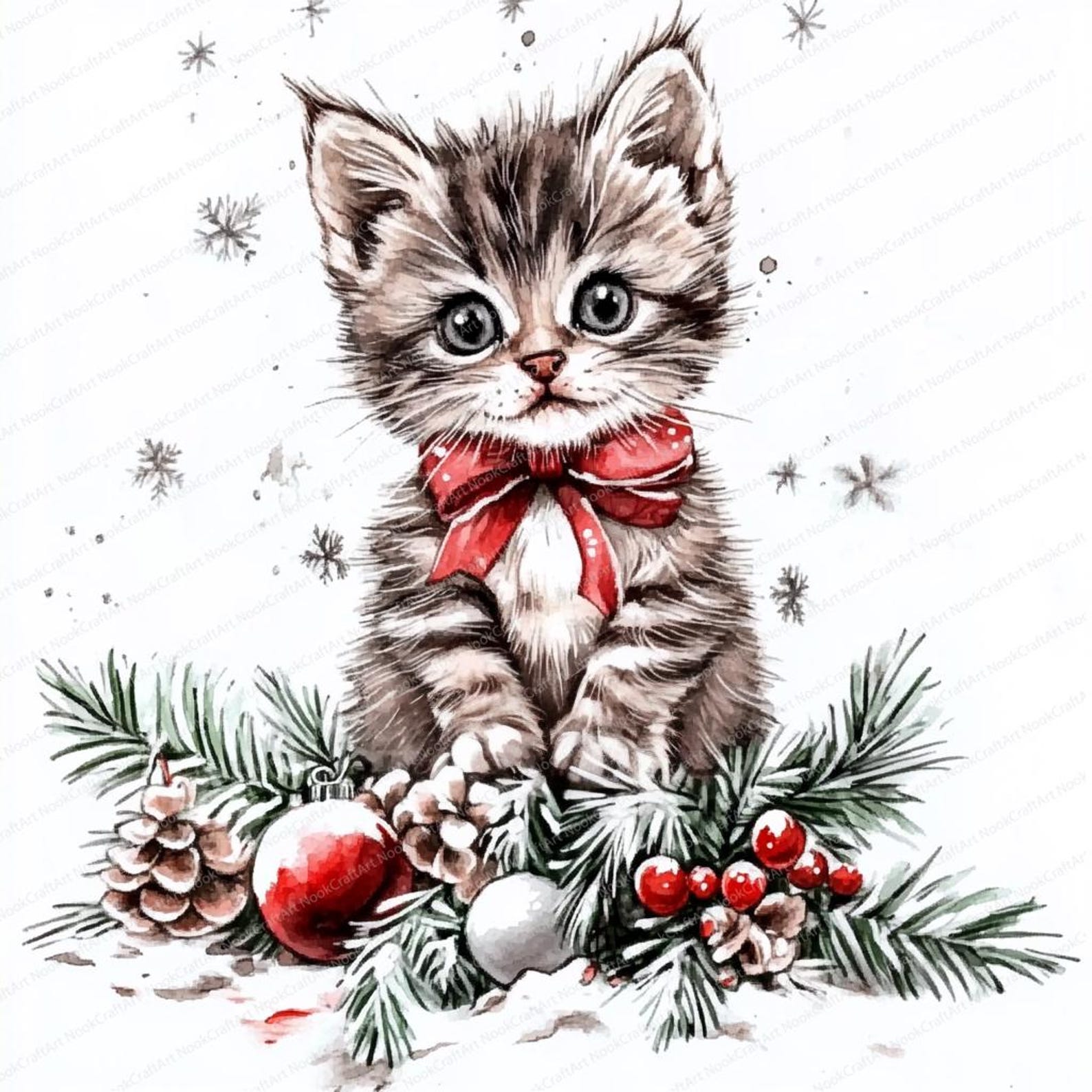 16 Christmas Kitten Clipart | Festive Cat | Printable Watercolor ...