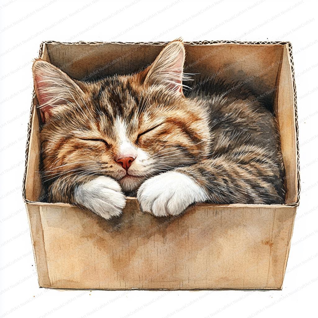 17 箱の中で眠る猫のクリップアート | 心地よい猫のお昼寝のイラスト