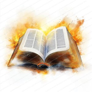May include: An open book with pages filled with text, surrounded by a watercolor-like effect of orange and yellow. The book is illuminated from within, creating a radiant glow.