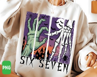 Six Seven 6 7 Meme Funny Witch Skeleton Hands Png, Funny Halloween Bones Clipart, Spooky Season Sublimation Design, Retro Halloween Png