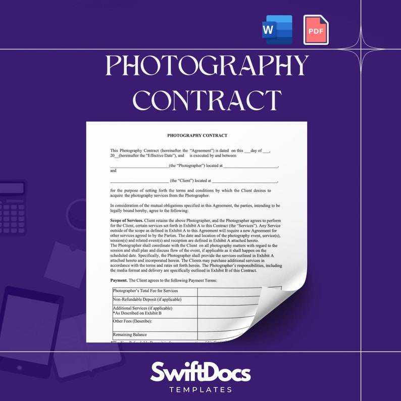 Photography Services Contract Template - Etsy