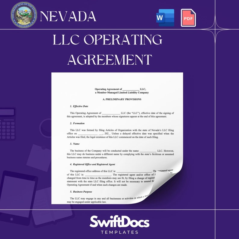 Nevada LLC Operating Agreement Template Etsy