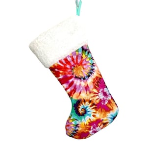 Rainbow Tie Dye Christmas Stocking, Retro 70&#39;s Christmas Decor, Hippie Christmas, Tie Dye, Christmas Gift Stocking, Christmas Host Gift