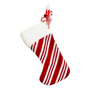 Candy Cane Stripe Fabric Christmas Stocking, Red and White Striped Christmas Stocking Décor, Holiday Décor