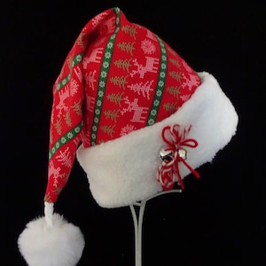 Nordic Red Christmas Striped Santa Hat, Adult Novelty Santa Claus Costume Hat, Candy Cane Stripes