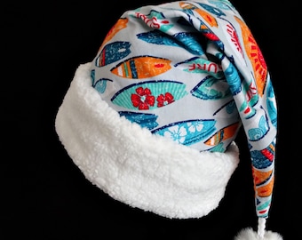 Cappello da Babbo Natale a forma di tavola da surf, Natale in spiaggia, cappello da Babbo Natale per adulti, regalo per surfisti, cappello da Babbo Natale originale, cappello da Babbo Natale per spiaggia tropicale, cappello da Babbo Natale costiero