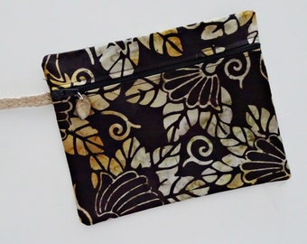 Batik Fabric Zippered Minimal Clutch Purse, Small Clutch, Essentials Purse, Zippered Cloth Pouch