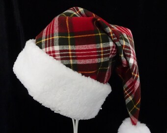 Red Christmas Plaid Santa Hat, Rustic Santa Hat, Woodland, Plaid Santa Hat, Farmhouse Christmas Santa Hat, Adult Santa Costume Hat