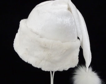 Cappello da Babbo Natale in velluto bianco invernale, cappello da Babbo Natale avorio, cappello da Babbo Natale per signora, cappello da Babbo Natale per adulti, cappello da festa di Babbo Natale per lei