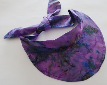 Sun Visor Hairband, Tropical Purple Batik Fabric Visor, Adjustable Tie Headband Visor, Summer Hat, Beach Hat, Adult Size Visor