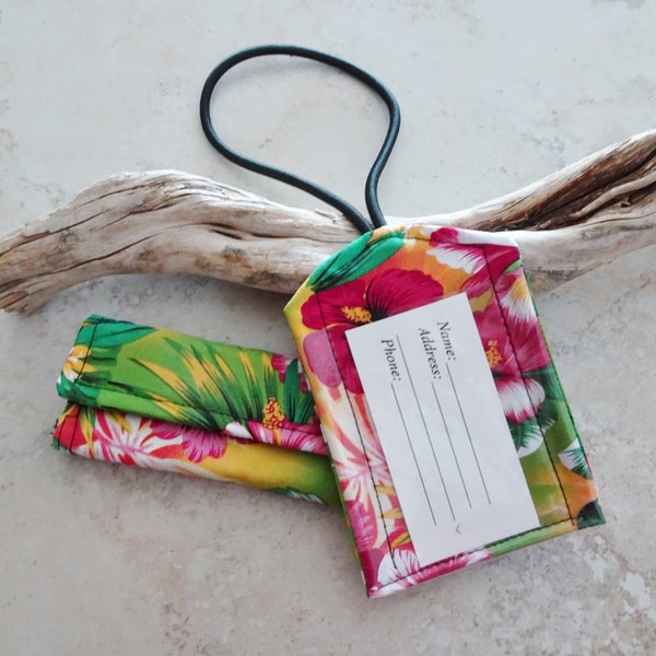 Luggage ID Tag, Luggage Handle Wrap, Travel Gift Set, Tropical Floral Fabric ID Tags, Hawaiian, Beach, Island Vacation Gift