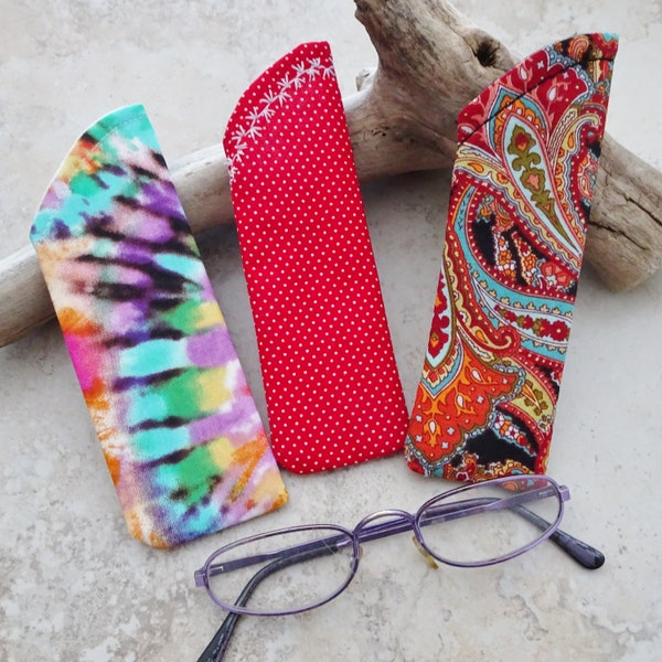 Reader Eyeglass Soft Fabric Case - Case for Glasses - Tie Dye Fabric Case - Paisley Fabric Eye Wear Case - Red Polka Dot Reader Glass Case