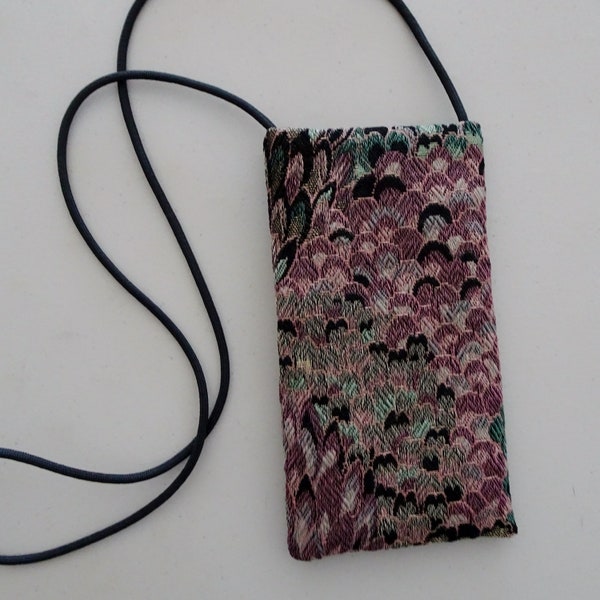 Tapestry Fabric Cell Phone Pouch - Strapped Small  Purse - Eyeglass Purse - Neck Bag - Small Bag - Pouch - Carry Essentials Purse