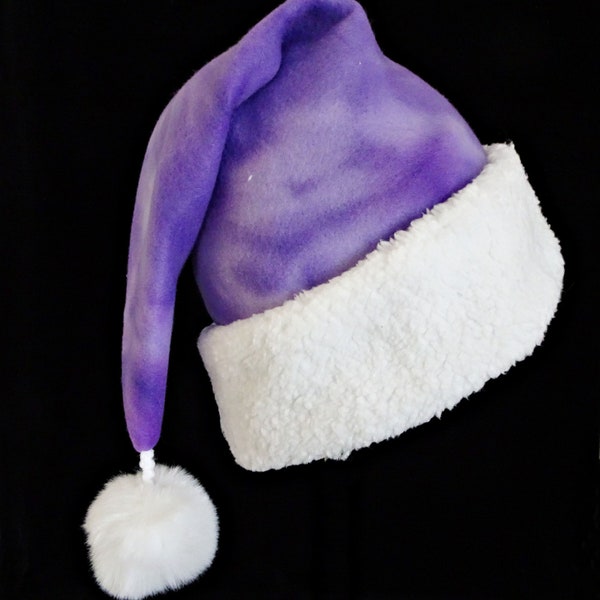 Purple Tie Dye Fleece Santa Hat, NEW! Novelty Flannel Adult Santa Hat, Christmas Santa Hat