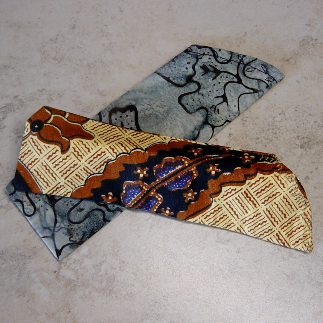 Reader Eyeglass Case, Batik Blue Fabric, Vintage India Block Print