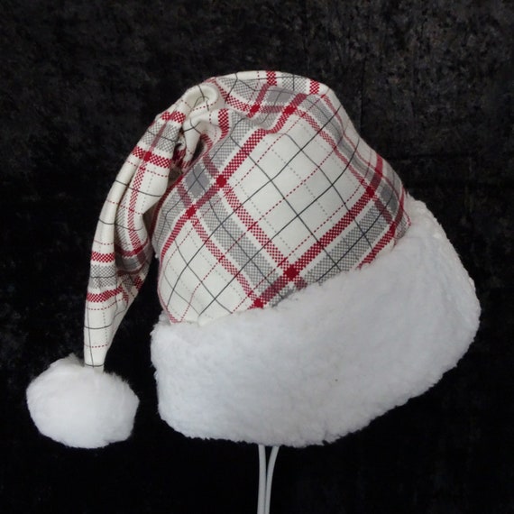 Plaid Santa Hat on SALE Rustic Christmas Hat Farmhouse Santa Hat Woodland Santa Novelty Plaid Santa Hat Adult Size Santa Costume Hat Etsy