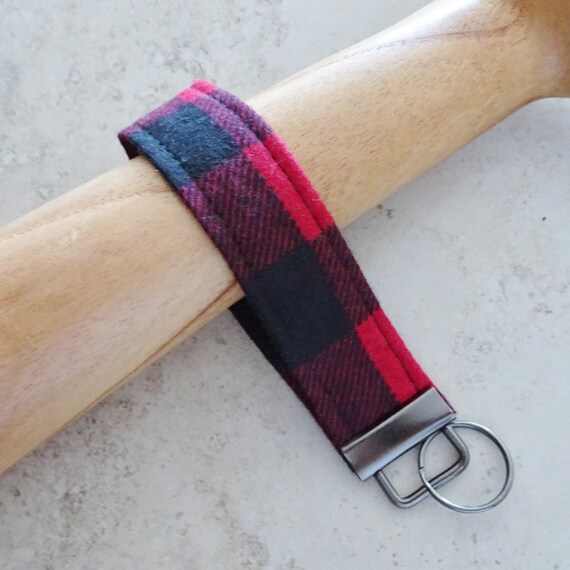  Keychain Key Fob Wristlet  Fabric Wrist Strap for Women (Red  Buffalo Plaid) : Handmade Products