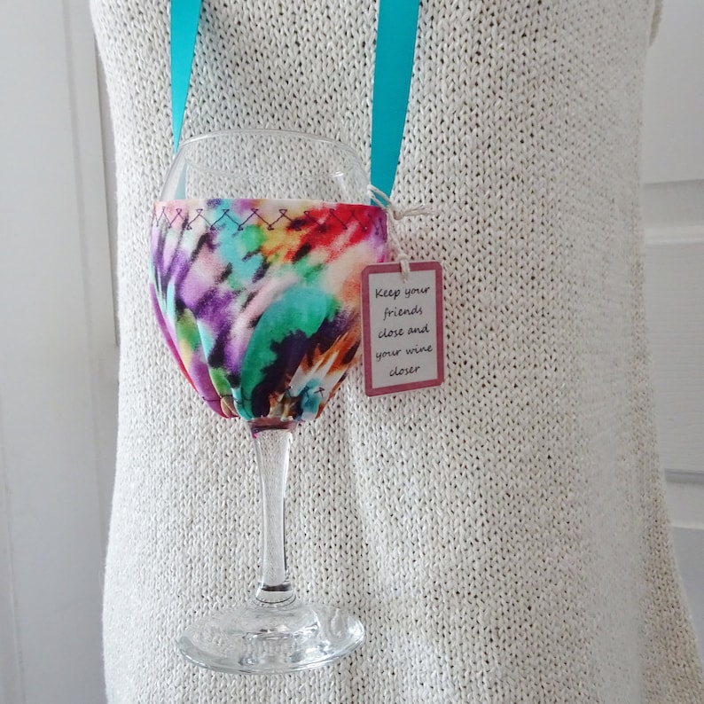 Wine Glass Holder Necklace Tie Dye Fabric Wine Glass Holder Etsy