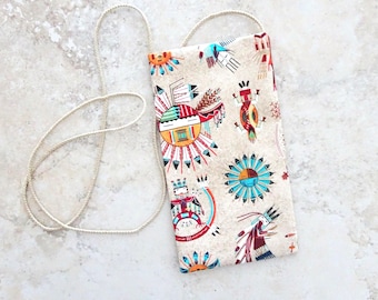 Southwestern Fabric Cell Phone Pouch: Crossbody Minimalist Purse