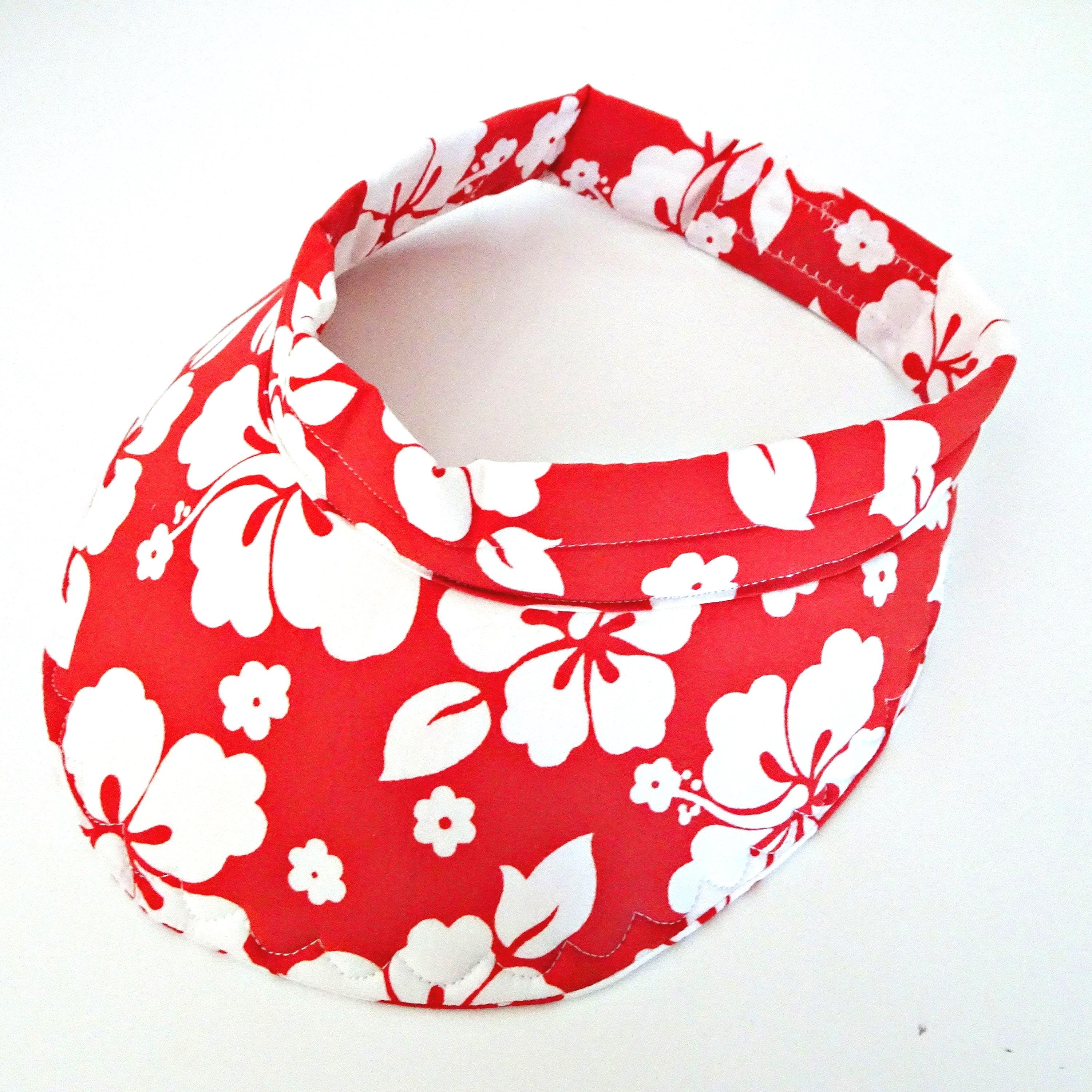 Red Tropical Fabric Visor Hat, Adjustable Size Fabric Visor, Extra Large Brim Visor, Beach, Summer Vacation Visor